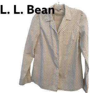 LL Bean Cotton Button Up Long Sleeve Shirt White with Green accents sz 4